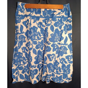 Boden Blue Floral Skirt 8R Side Zip Knee Length Cotton Print Preppy Womens